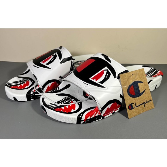 Champion IPO Comic White Sport Slide Sandal MENS 11 NEW NWT CP102490M $39 MSRP - Picture 1 of 6
